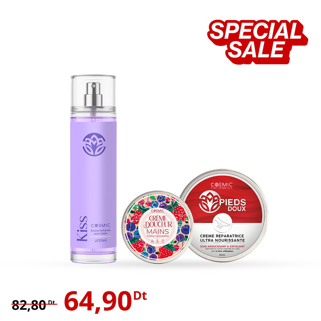 Pack Brume Kiss + Pieds Doux + Crème à Mains GRATUITE